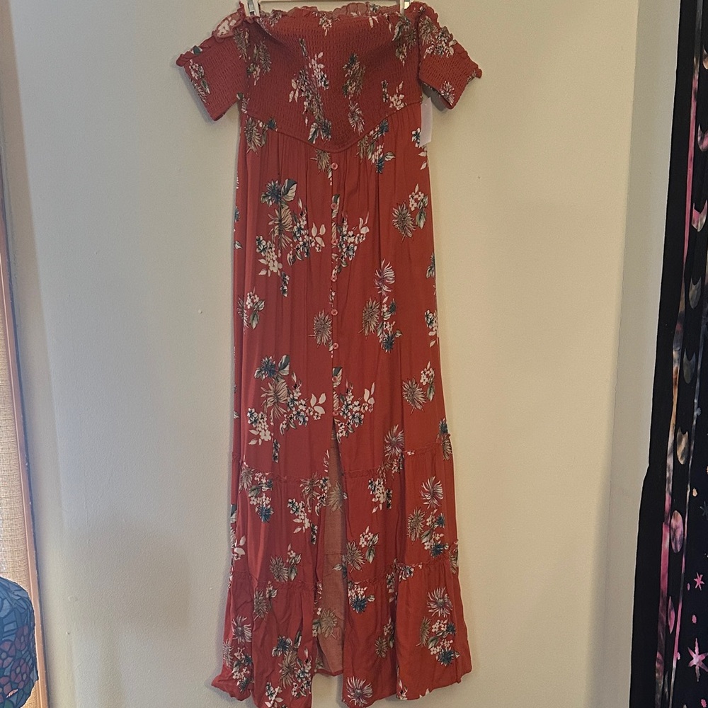 Xhilaration Rust Floral Smocked Dress